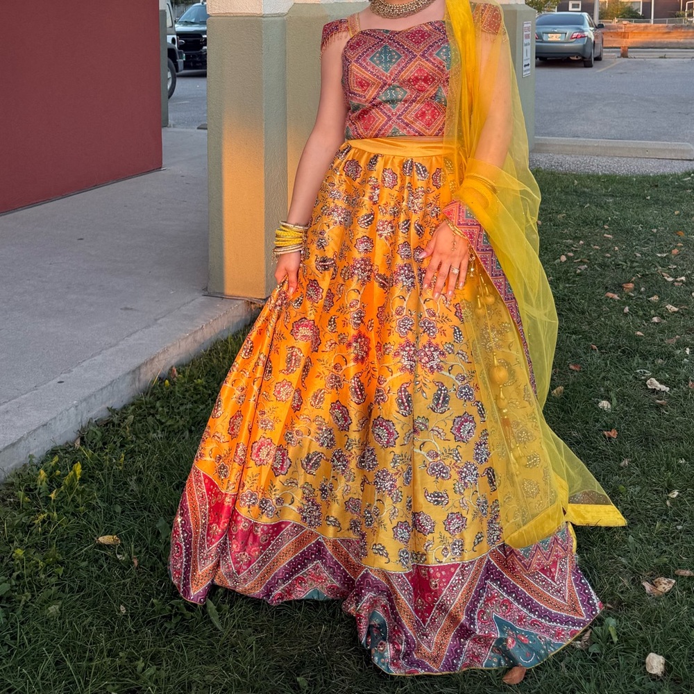 Vibrant Yellow and Multicolor Lehenga